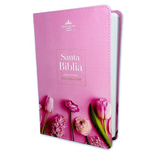BIBLIA RVR1960 COLECCION SUPREME, TAMAÑO MANUAL, IMITACION PIEL, DISEÑO ROSA/FLORES CANTO BLANCO