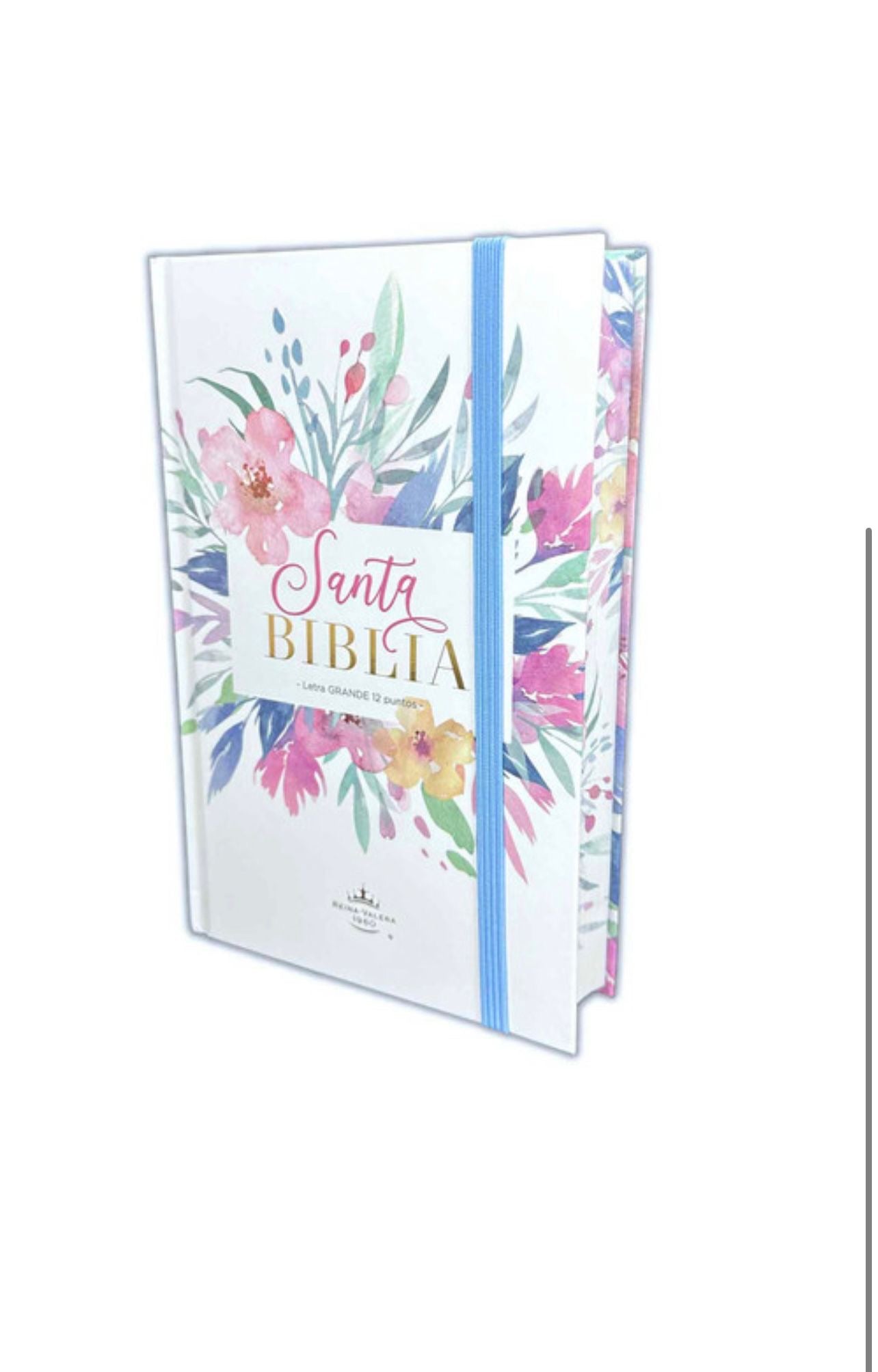 Biblia Letra Grande 12 puntos para Mujer RV1960 tapa dura celeste floral con elástico
