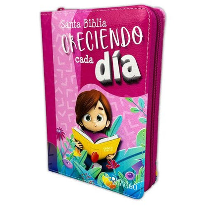 Biblia Compacta para Niñas Creciendo cada Día con Cierre RV1960 imit piel rosa